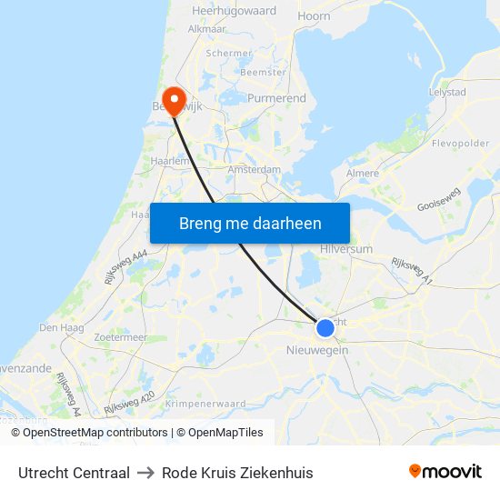 Utrecht Centraal to Rode Kruis Ziekenhuis map