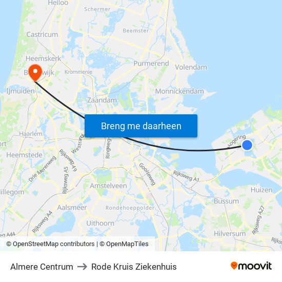 Almere Centrum to Rode Kruis Ziekenhuis map