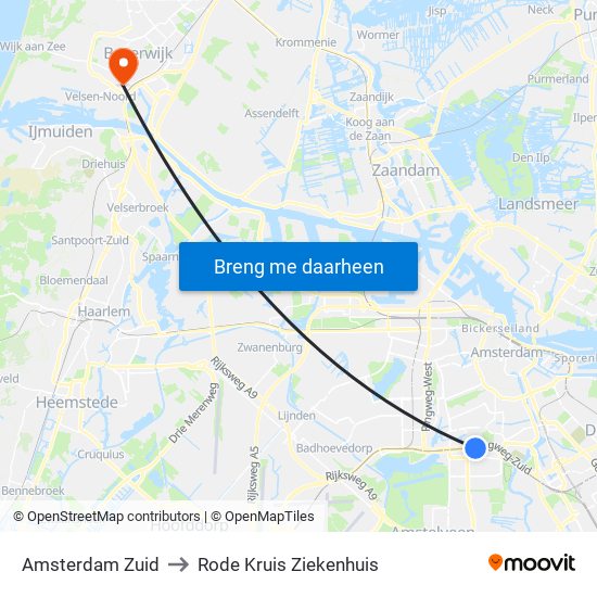 Amsterdam Zuid to Rode Kruis Ziekenhuis map
