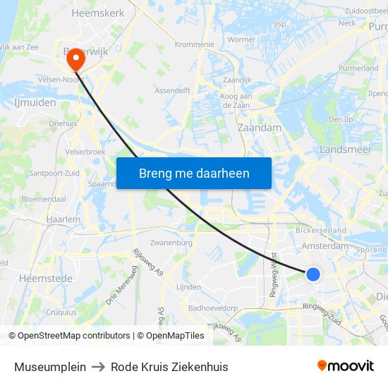 Museumplein to Rode Kruis Ziekenhuis map