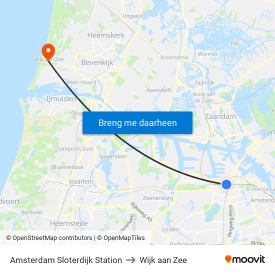 Amsterdam Sloterdijk Station to Wijk aan Zee map