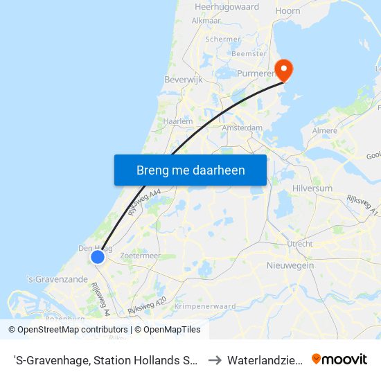 'S-Gravenhage, Station Hollands Spoor (Perron A) to Waterlandziekenhuis map