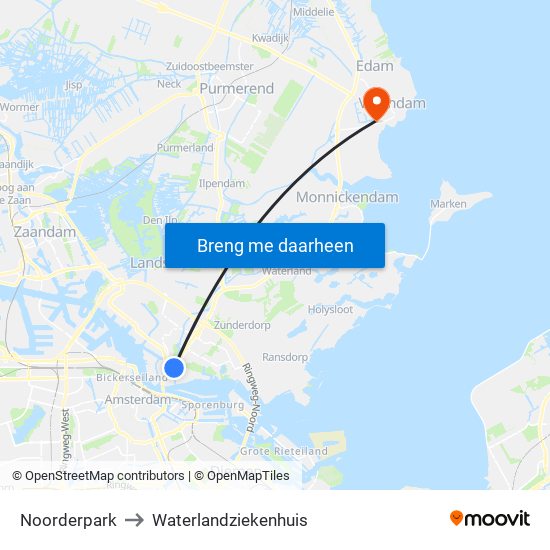 Noorderpark to Waterlandziekenhuis map