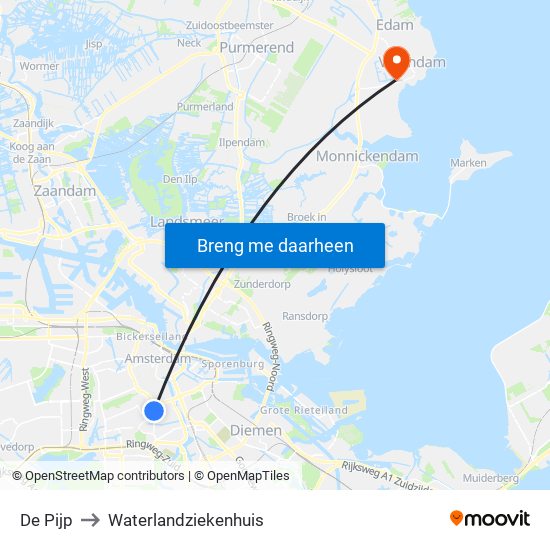 De Pijp to Waterlandziekenhuis map