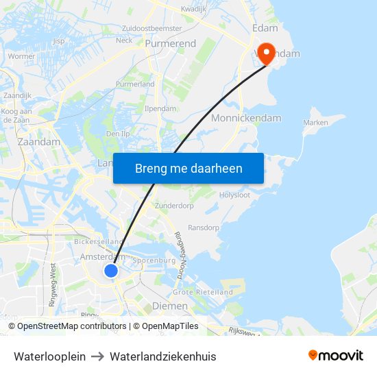 Waterlooplein to Waterlandziekenhuis map
