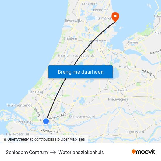 Schiedam Centrum to Waterlandziekenhuis map