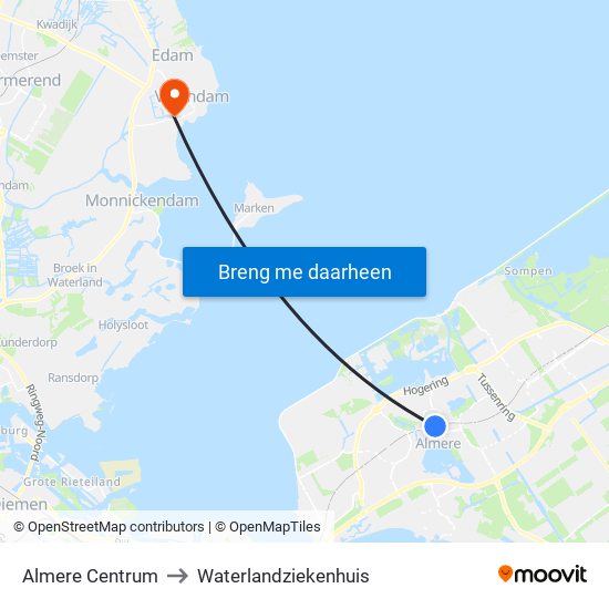 Almere Centrum to Waterlandziekenhuis map