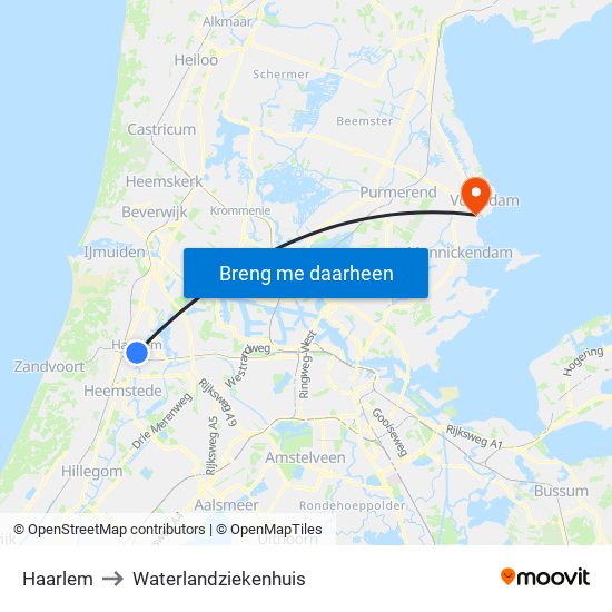Haarlem to Waterlandziekenhuis map
