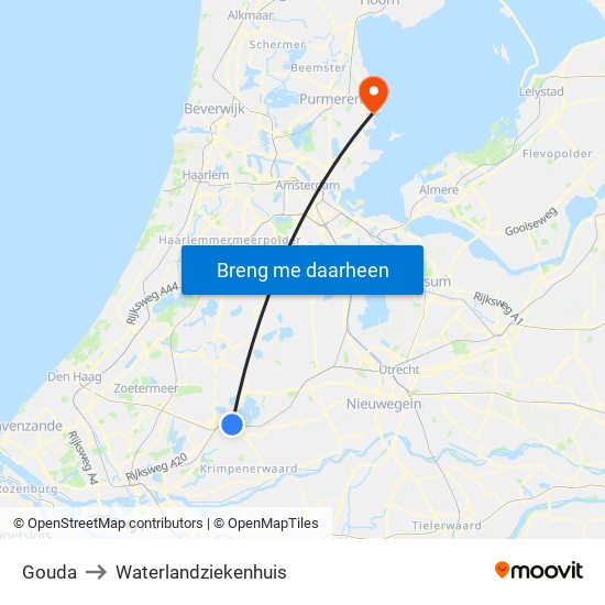 Gouda to Waterlandziekenhuis map
