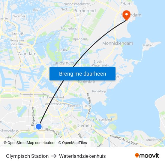 Olympisch Stadion to Waterlandziekenhuis map