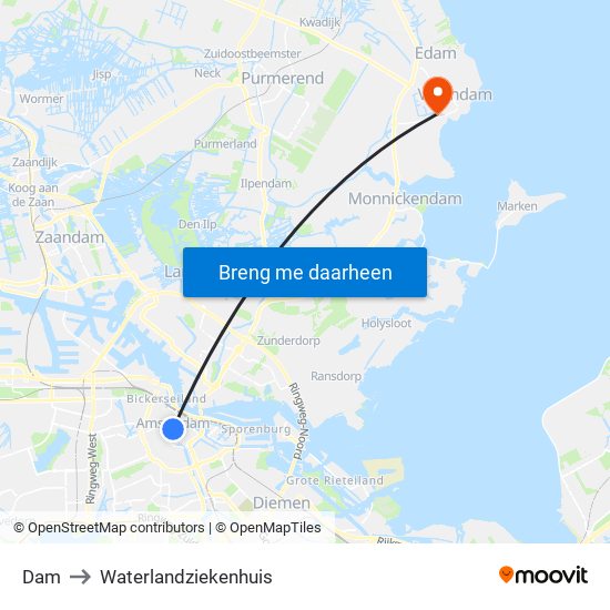 Dam to Waterlandziekenhuis map