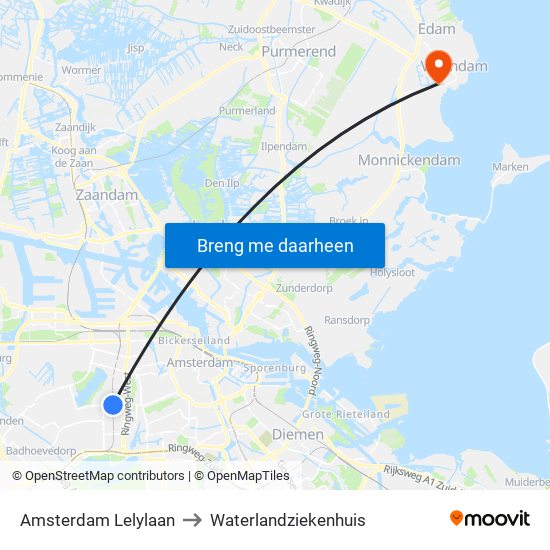 Amsterdam Lelylaan to Waterlandziekenhuis map