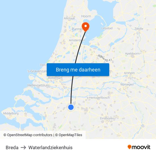 Breda to Waterlandziekenhuis map