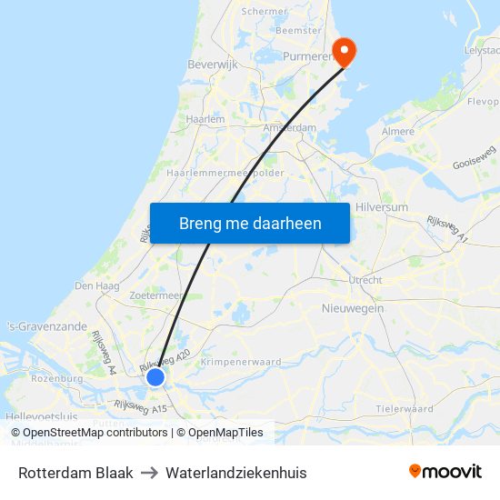 Rotterdam Blaak to Waterlandziekenhuis map