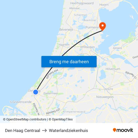 Den Haag Centraal to Waterlandziekenhuis map