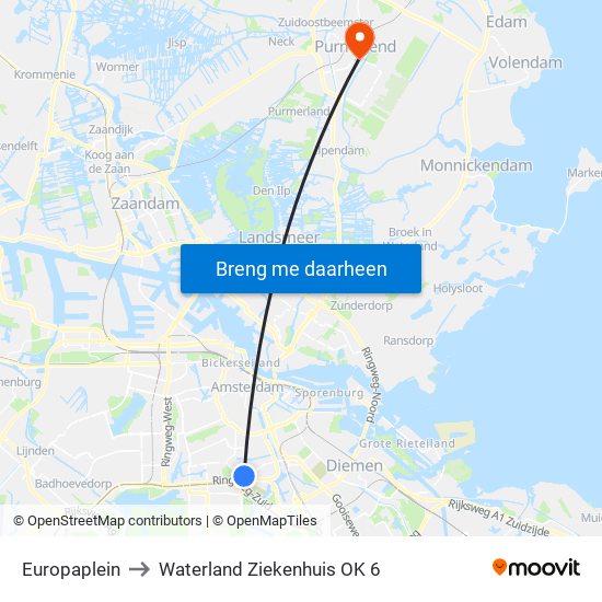 Europaplein to Waterland Ziekenhuis OK 6 map