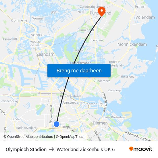 Olympisch Stadion to Waterland Ziekenhuis OK 6 map