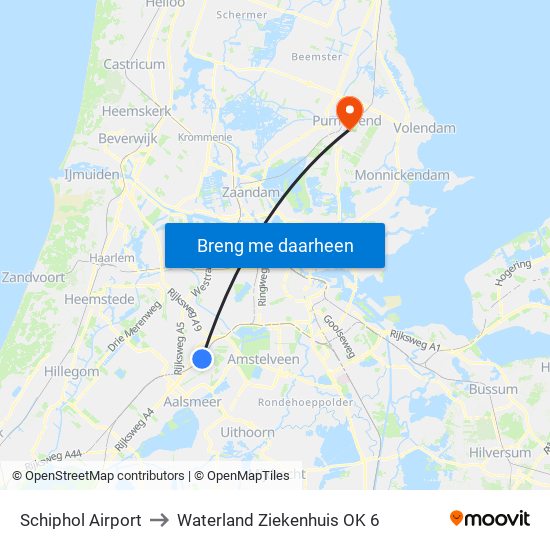 Schiphol Airport to Waterland Ziekenhuis OK 6 map
