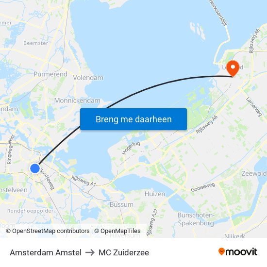 Amsterdam Amstel to MC Zuiderzee map