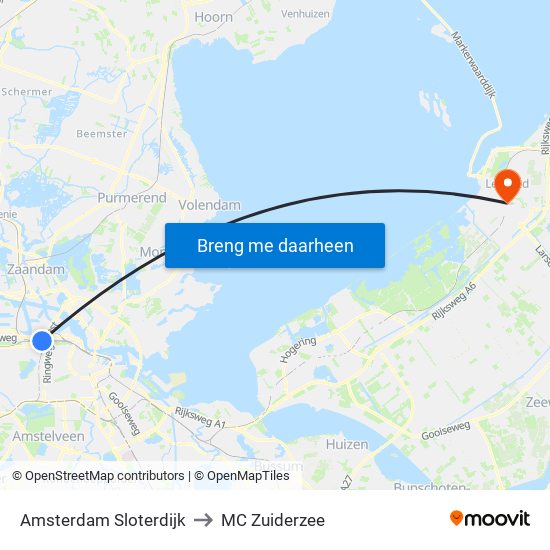Amsterdam Sloterdijk to MC Zuiderzee map
