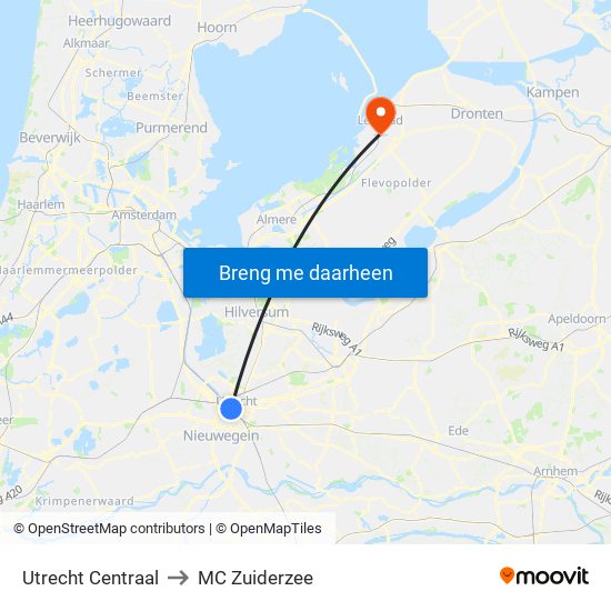 Utrecht Centraal to MC Zuiderzee map