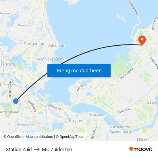 Station Zuid to MC Zuiderzee map