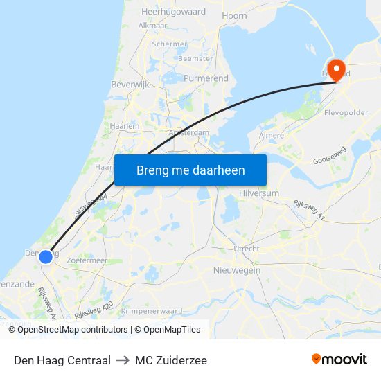 Den Haag Centraal to MC Zuiderzee map