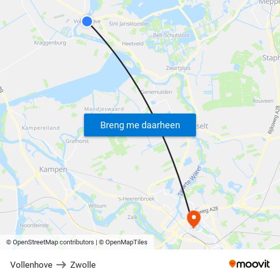 Vollenhove to Zwolle map