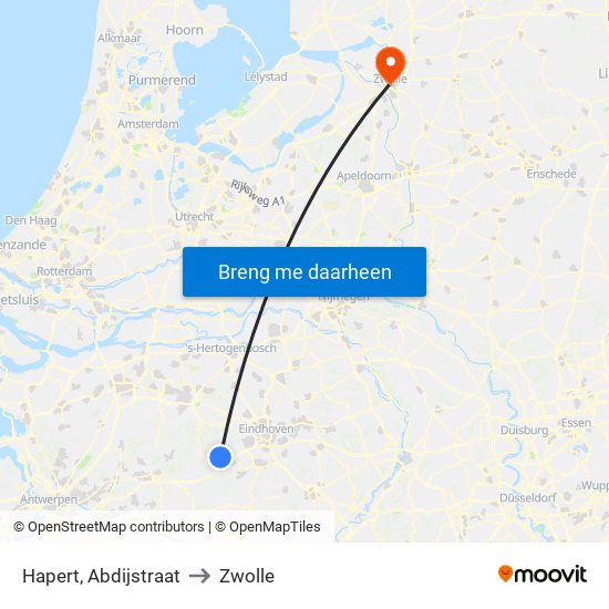 Hapert, Abdijstraat to Zwolle map