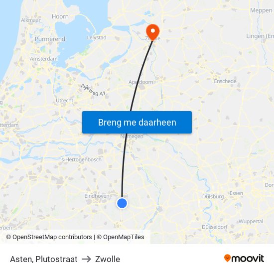 Asten, Plutostraat to Zwolle map