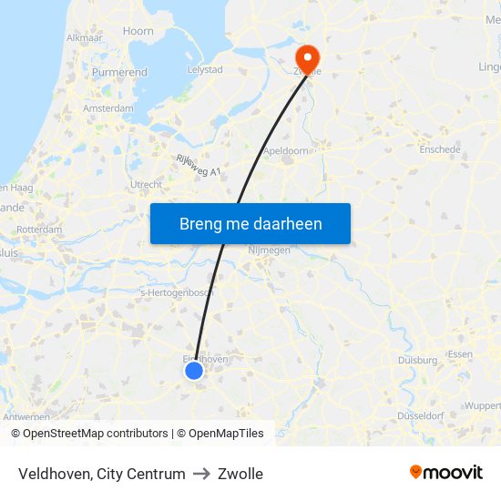 Veldhoven, City Centrum to Zwolle map