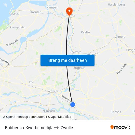 Babberich, Kwartiersedijk to Zwolle map
