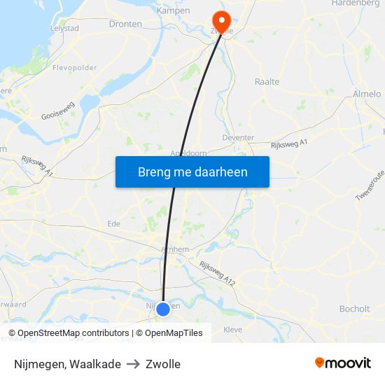 Nijmegen, Waalkade to Zwolle map