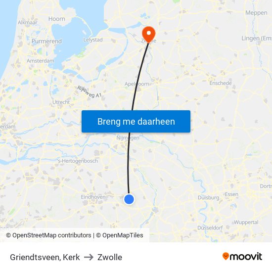 Griendtsveen, Kerk to Zwolle map