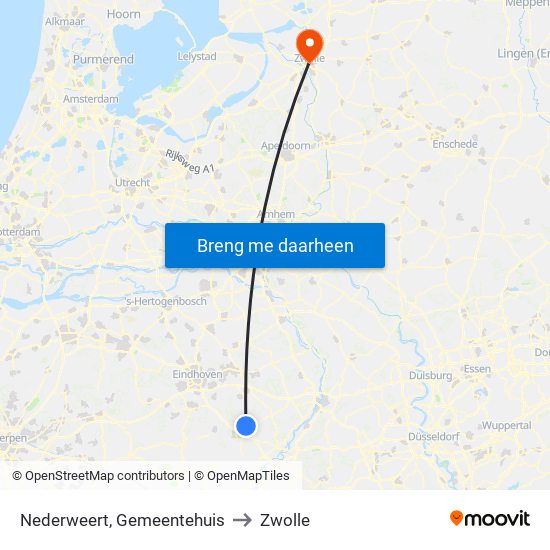 Nederweert, Gemeentehuis to Zwolle map