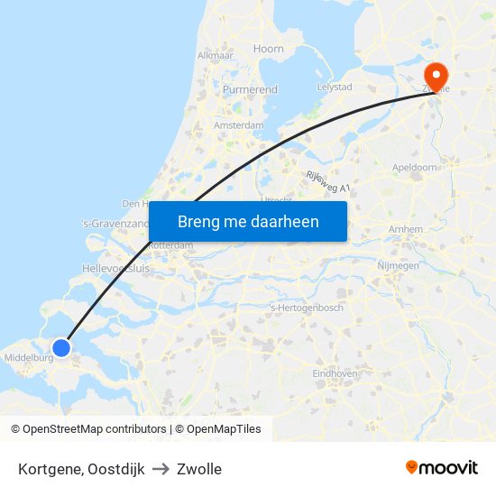 Kortgene, Oostdijk to Zwolle map