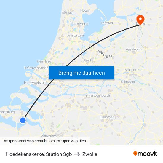 Hoedekenskerke, Station Sgb to Zwolle map