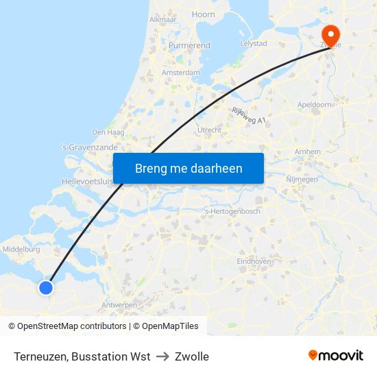 Terneuzen, Busstation Wst to Zwolle map