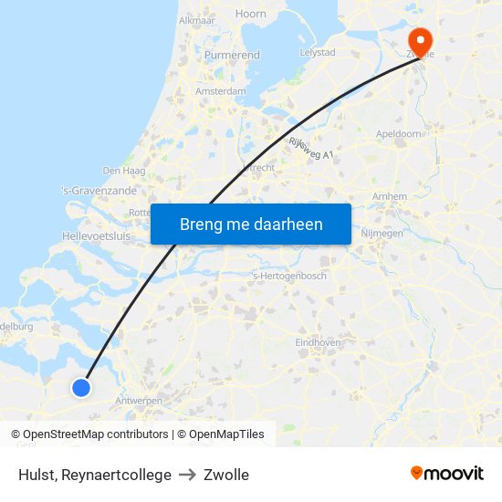 Hulst, Reynaertcollege to Zwolle map