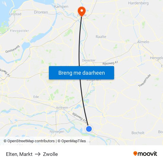 Elten, Markt to Zwolle map