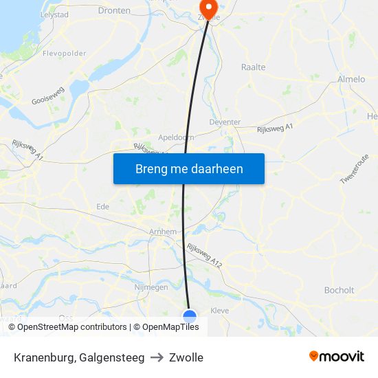 Kranenburg, Galgensteeg to Zwolle map