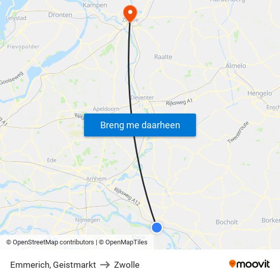 Emmerich, Geistmarkt to Zwolle map