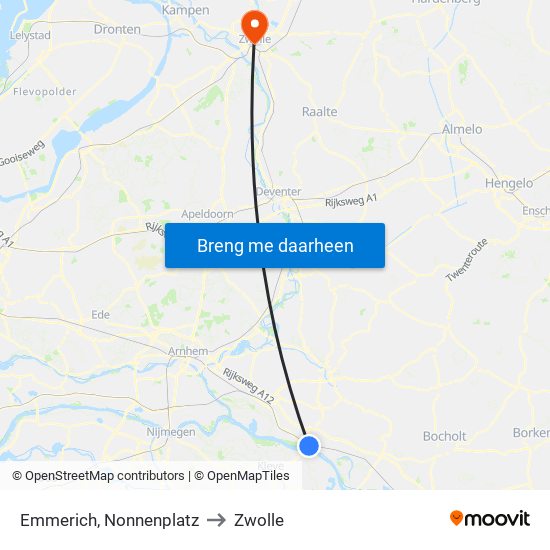 Emmerich, Nonnenplatz to Zwolle map
