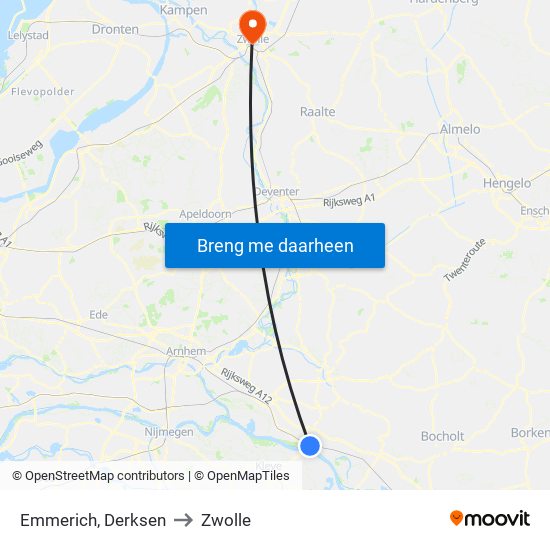 Emmerich, Derksen to Zwolle map