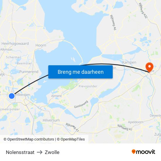 Nolensstraat to Zwolle map