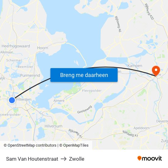 Sam Van Houtenstraat to Zwolle map