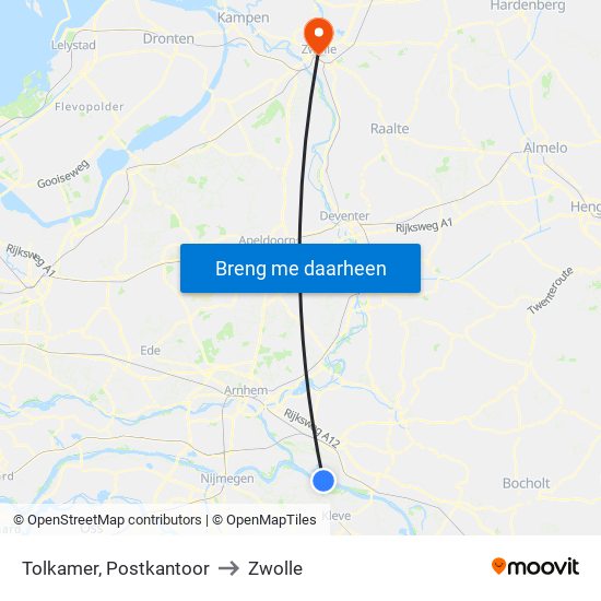 Tolkamer, Postkantoor to Zwolle map