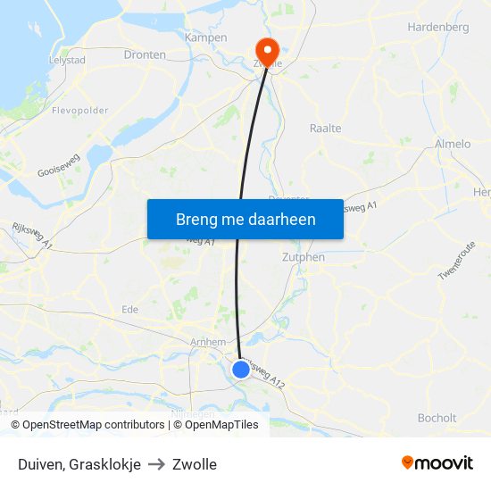 Duiven, Grasklokje to Zwolle map