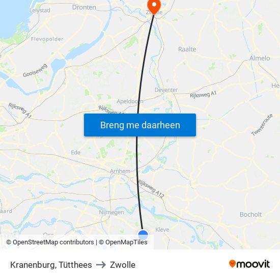 Kranenburg, Tütthees to Zwolle map