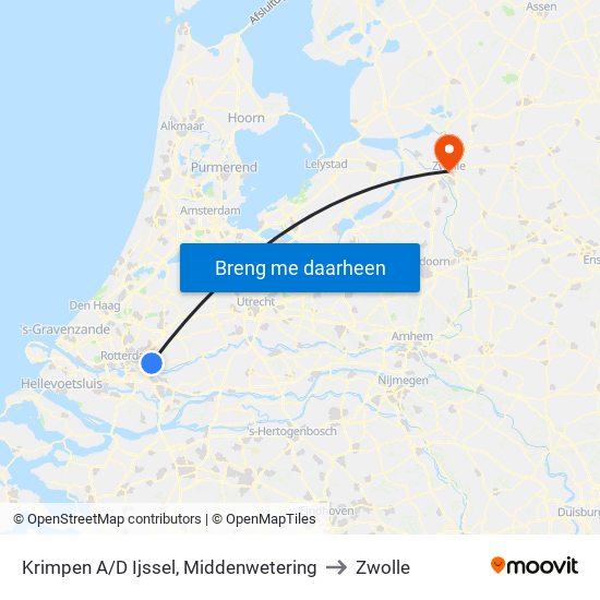 Krimpen A/D Ijssel, Middenwetering to Zwolle map